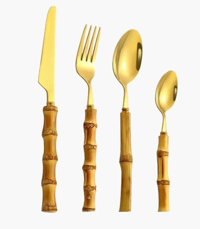 Bamvera - Bamboo Handle Cutlery Set – Stainless Steel Cutlery for Dining