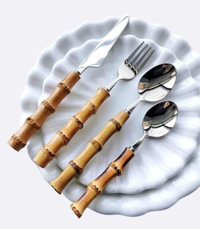 Bamvera - Bamboo Handle Cutlery Set – Stainless Steel Cutlery for Dining