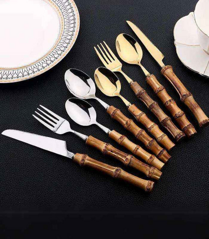 Bamvera - Bamboo Handle Cutlery Set – Stainless Steel Cutlery for Dining