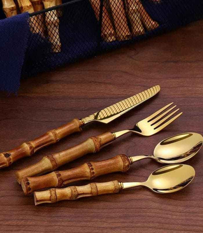 Bamvera - Bamboo Handle Cutlery Set – Stainless Steel Cutlery for Dining