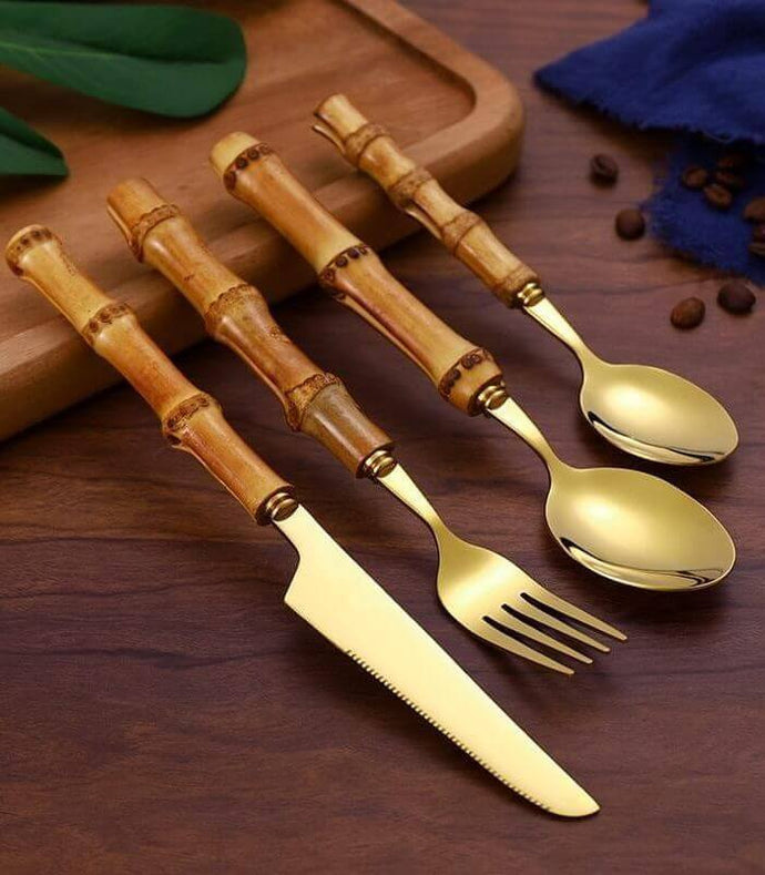 Bamvera - Bamboo Handle Cutlery Set – Stainless Steel Cutlery for Dining