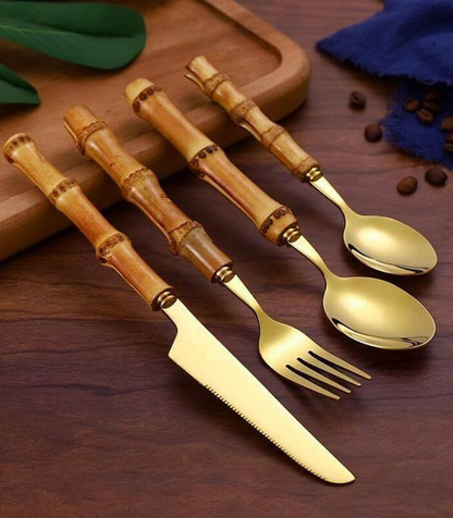 Bamvera - Bamboo Handle Cutlery Set – Stainless Steel Cutlery for Dining