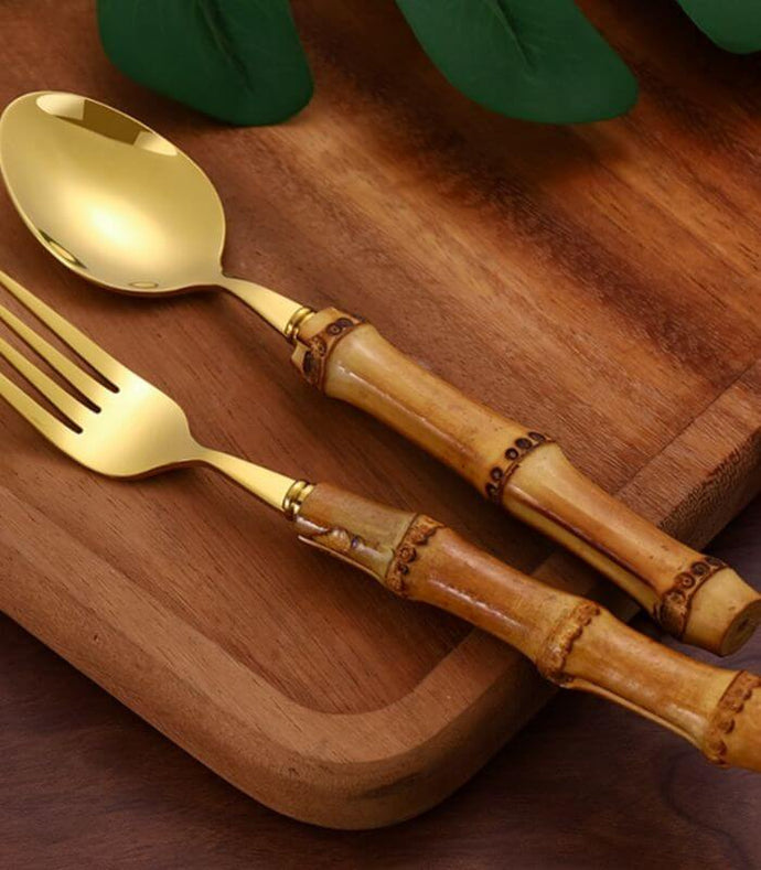 Bamvera - Bamboo Handle Cutlery Set – Stainless Steel Cutlery for Dining